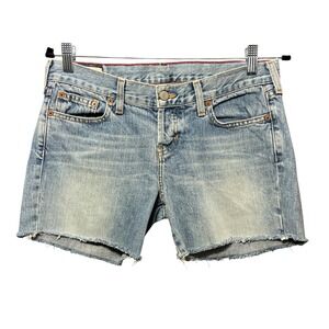 Vintage Abercrombie & Fitch Denim Shorts 4R Button Fly Made in USA Raw Hem Y2K‎